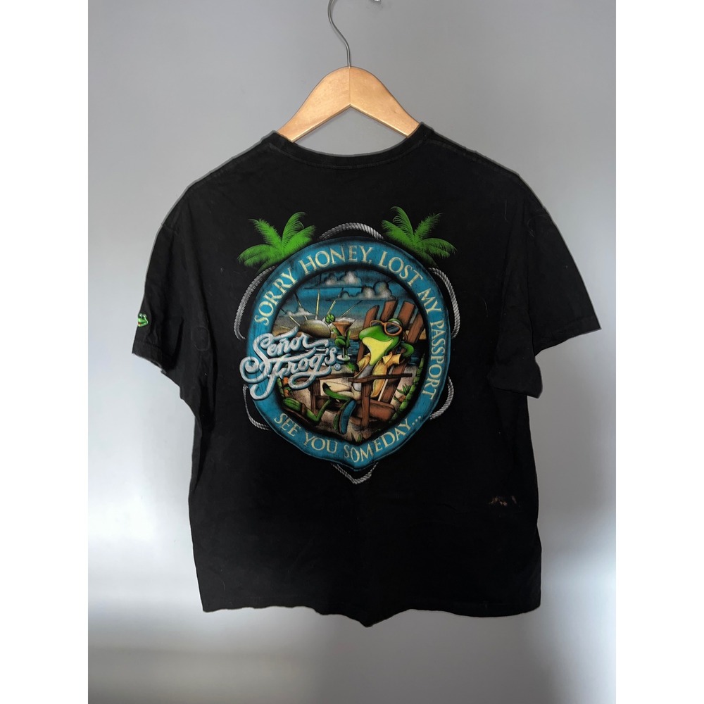 Senor Frog's Playa Del Carmen Black Graphic T-Shirt Mens Medium Lost My Passport